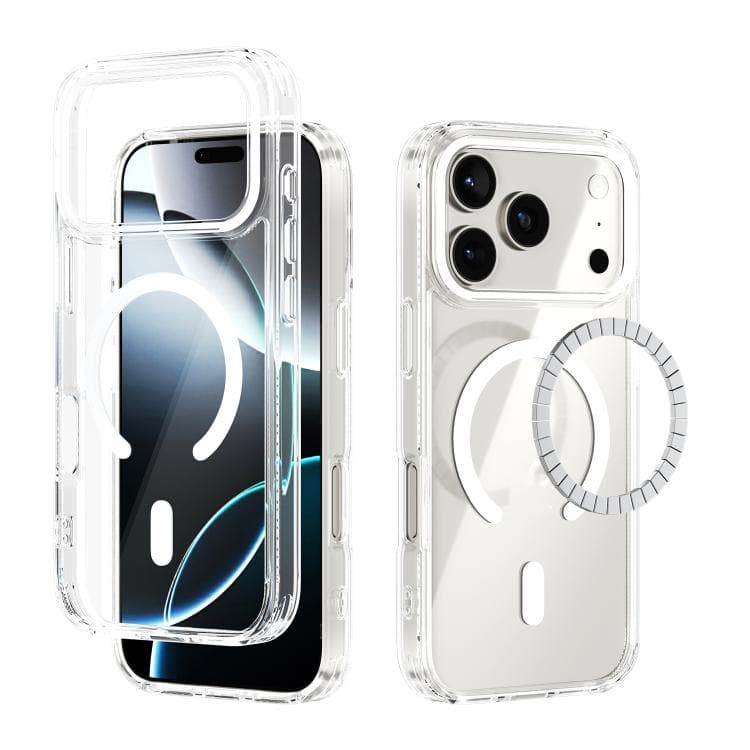 For iPhone 17 Pro ABEEL MagSafe Magnetic Color Ring Anti-scratch Transparent Phone Case(White) - Immagine 1