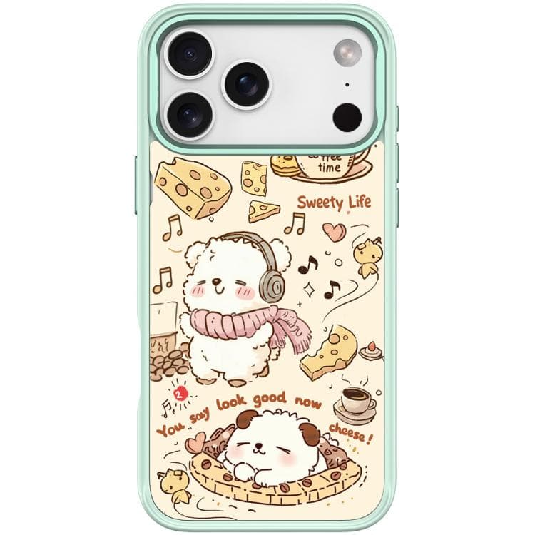 Per iPhone 17 Pro Custodia Magnetica Adorabile con Motivo Gatto Caffè (Verde Chiaro) - Immagine 1