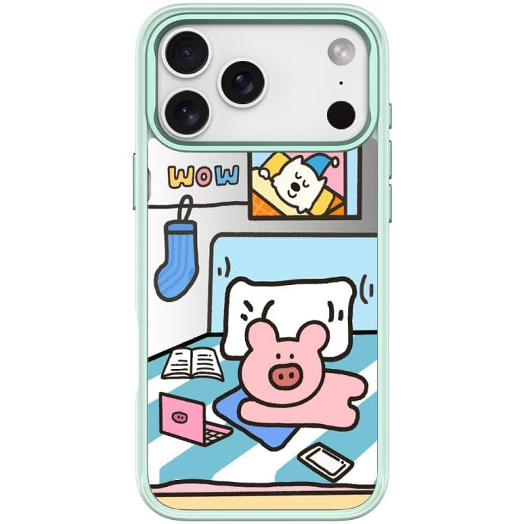 For iPhone 17 Pro Adorable Little Pig Pattern Magnetic Phone Case(Light Green) - Immagine 1