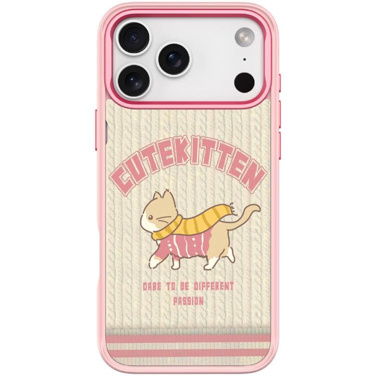 For iPhone 17 Pro Adorable Woolen Cat Pattern Magnetic Phone Case(Pink) - Immagine 1