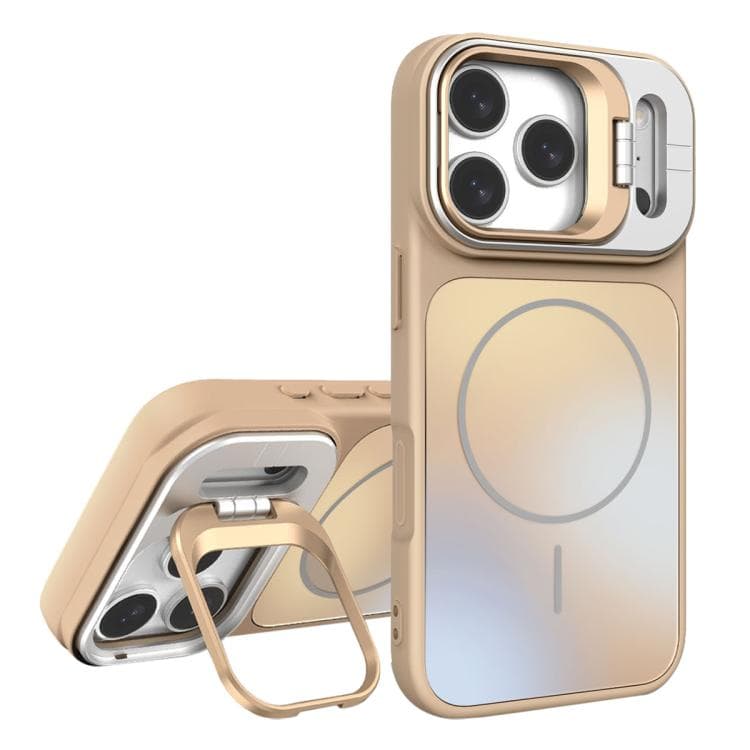 For iPhone 17 Pro AG Frosted Lens Holder MagSafe Phone Case(Desert Gold) - Immagine 1