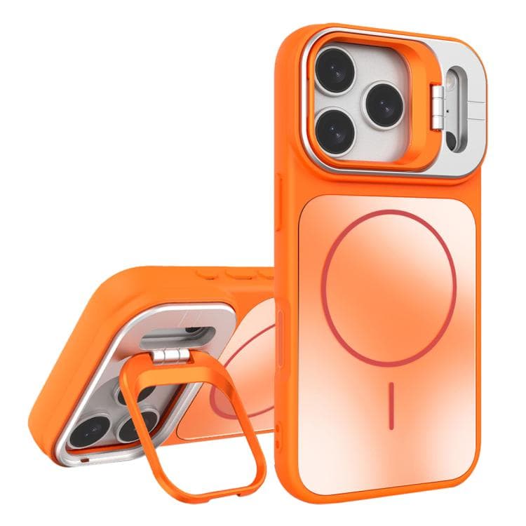 For iPhone 17 Pro AG Frosted Lens Holder MagSafe Phone Case(Orange) - Immagine 1