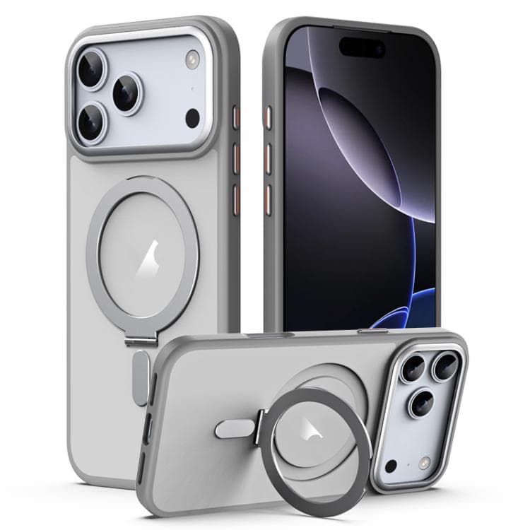 For iPhone 17 Pro Airbag MagSafe Shockproof Frosted Phone Case with Fold Holder(Grey) - Immagine 1