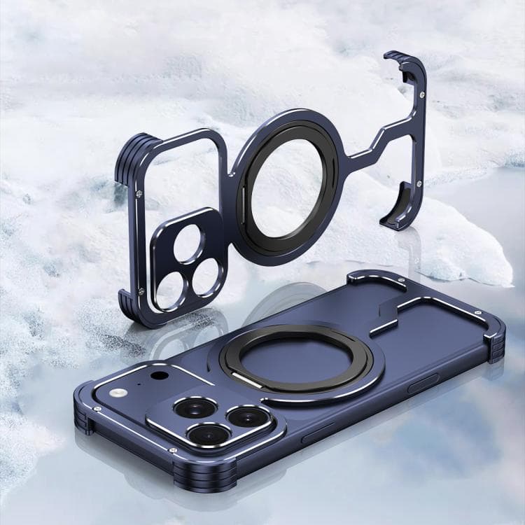 For iPhone 17 Pro Armor Alloy Frameless MagSafe Magnetic Bracket Heat Dissipation Metal Phone Case(Black) - Immagine 1