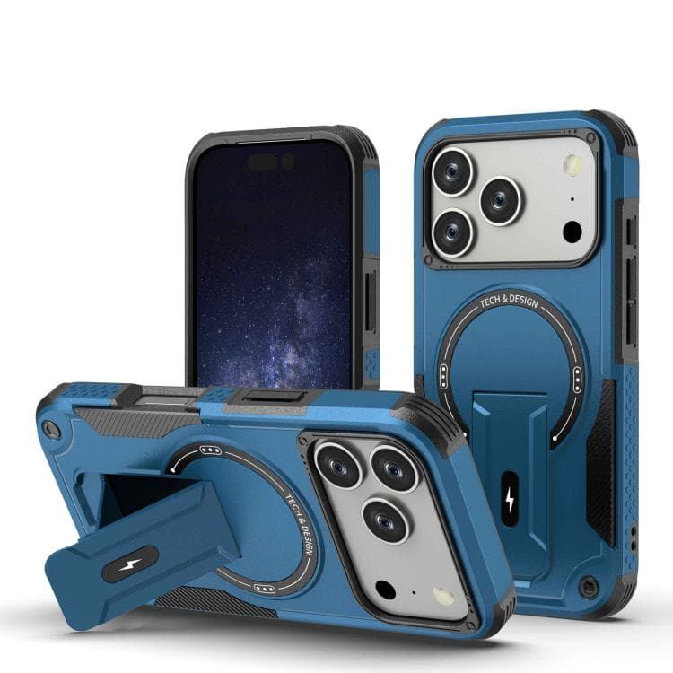For iPhone 17 Pro Armor Magsafe Holder PC Hybrid TPU Phone Case(Dark Blue) - Immagine 1