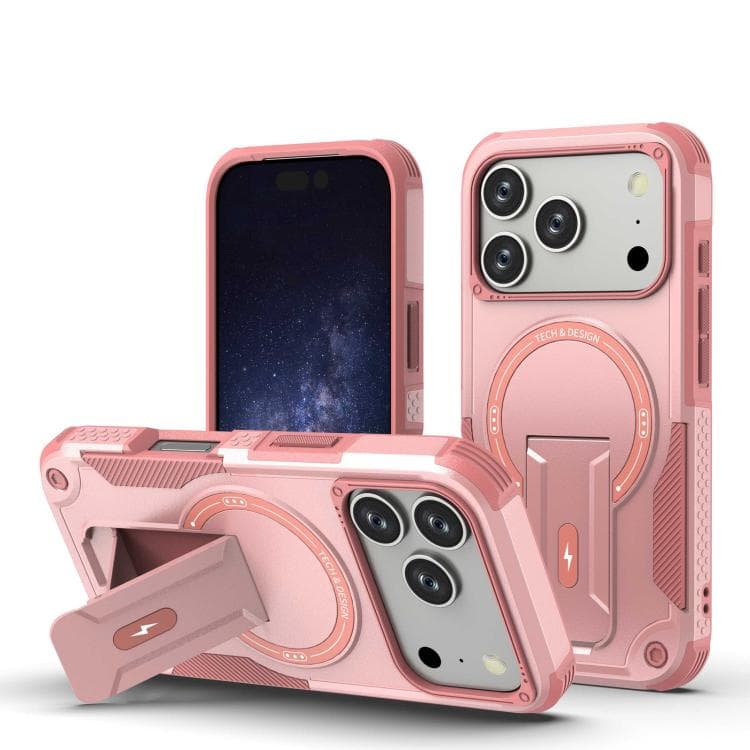 For iPhone 17 Pro Armor Magsafe Holder PC Hybrid TPU Phone Case(Pink) - Immagine 1