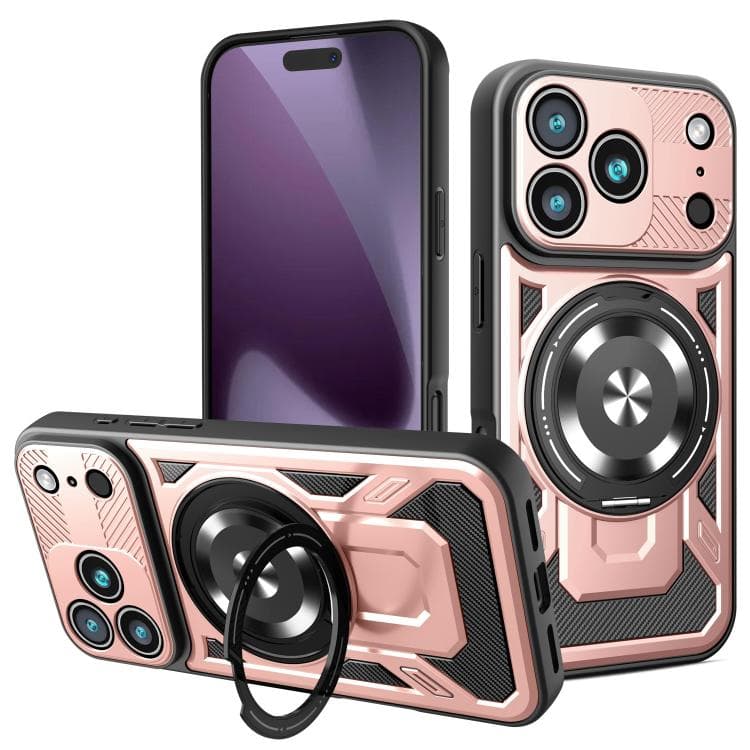 For iPhone 17 Pro Armor Rotating Holder MagSafe Phone Case(Rose Gold) - Immagine 1