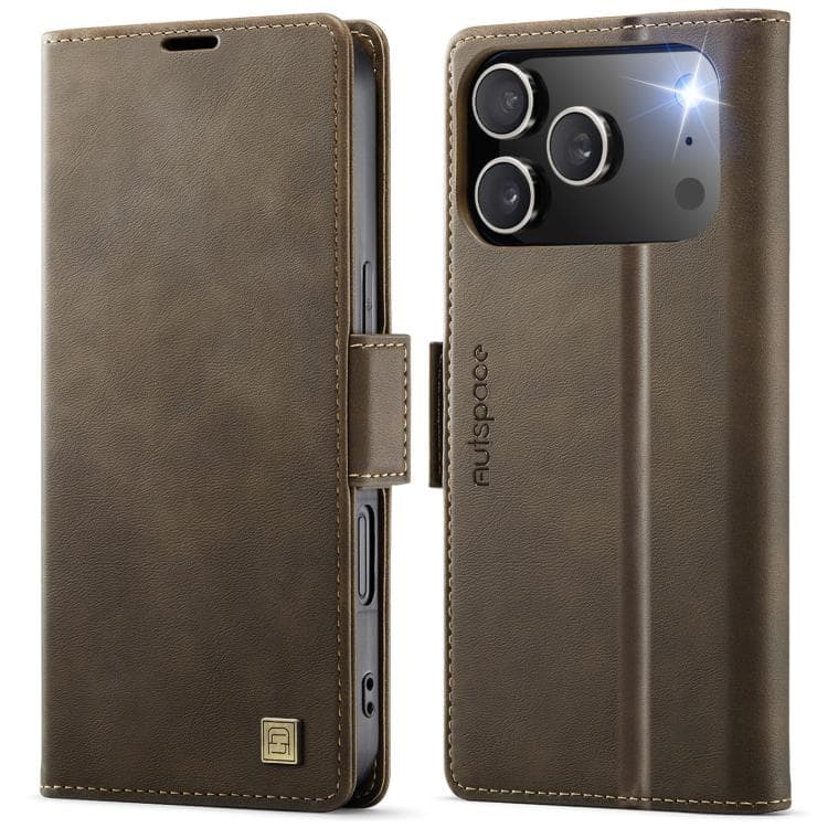 For iPhone 17 Pro AutSpace A11 Side Buckle MagSafe Magnetic RFID Phone Leather Case(Coffee) - Immagine 1