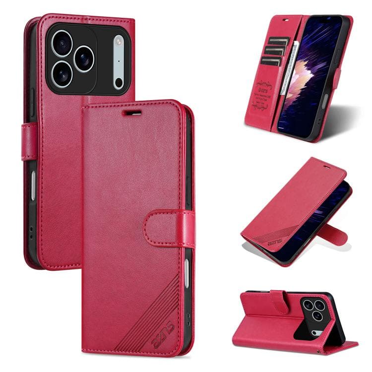 Per iPhone 17 Pro AZNS Custodia in Pelle con Texture Pelle di Pecora (Rosso) - Immagine 1
