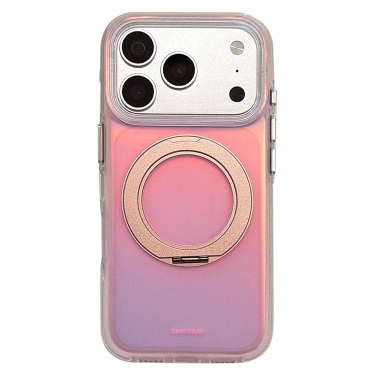 For iPhone 17 Pro BAFFKKAF Gilded 360 Rotation Holder Airbag Double-Sided IMD Phone Case(Sunset Pink) - Immagine 1