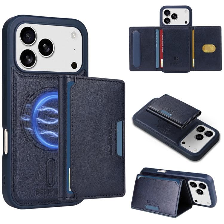 For iPhone 17 Pro BETOPNICE Horizontal Flip Detachable MagSafe Wallet Phone Case(Blue) - Immagine 1