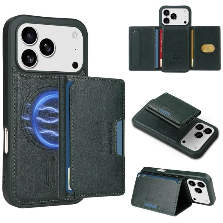 For iPhone 17 Pro BETOPNICE Horizontal Flip Detachable MagSafe Wallet Phone Case(Green) - Immagine 1