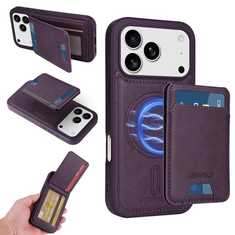 For iPhone 17 Pro BETOPNICE Vertical Flip Detachable MagSafe Wallet Phone Case(Purple) - Immagine 1