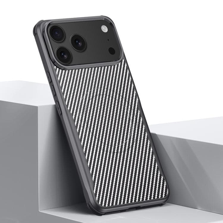 For iPhone 17 Pro Blade-Style Carbon Fiber Texture Magnetic Skin-Feel Phone Case(Silver Gray) - Immagine 1