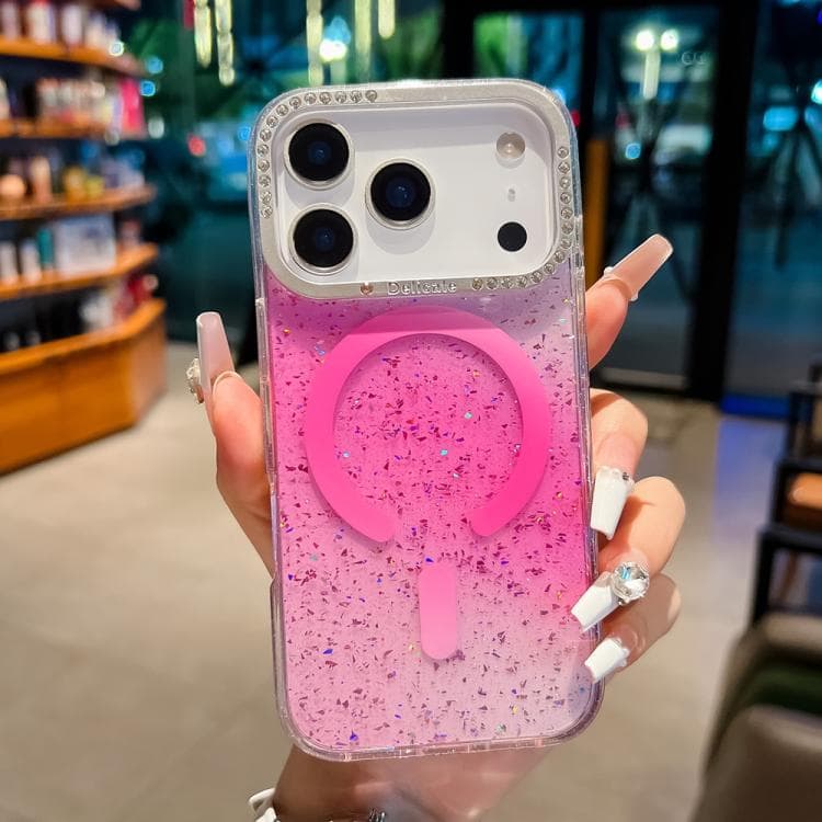 For iPhone 17 Pro Blink Series Metal Lens Frame MagSafe Magnetic IMD Phone Case(Pink) - Immagine 1