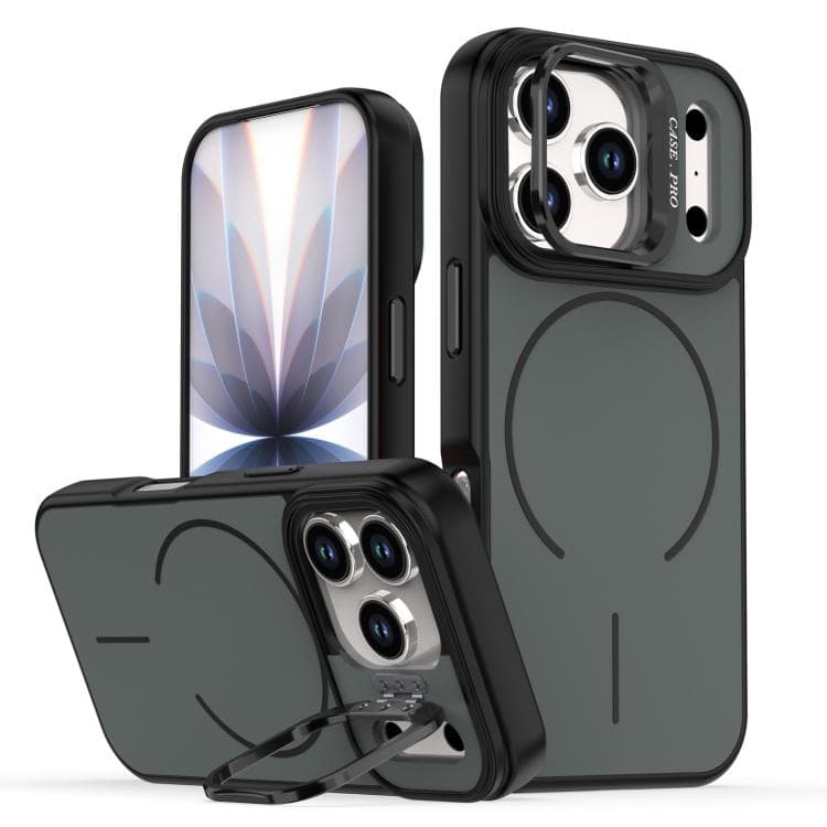For iPhone 17 Pro Bright Color Contrast Skin-feel Camera Bracket Magsafe Phone Case(Black) - Immagine 1