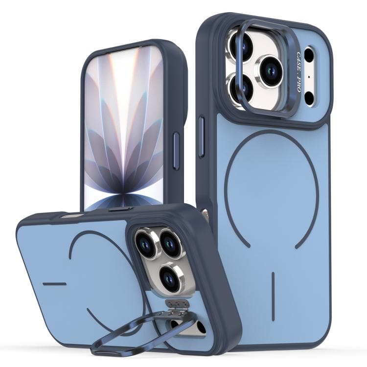 For iPhone 17 Pro Bright Color Contrast Skin-feel Camera Bracket Magsafe Phone Case(Blue) - Immagine 1
