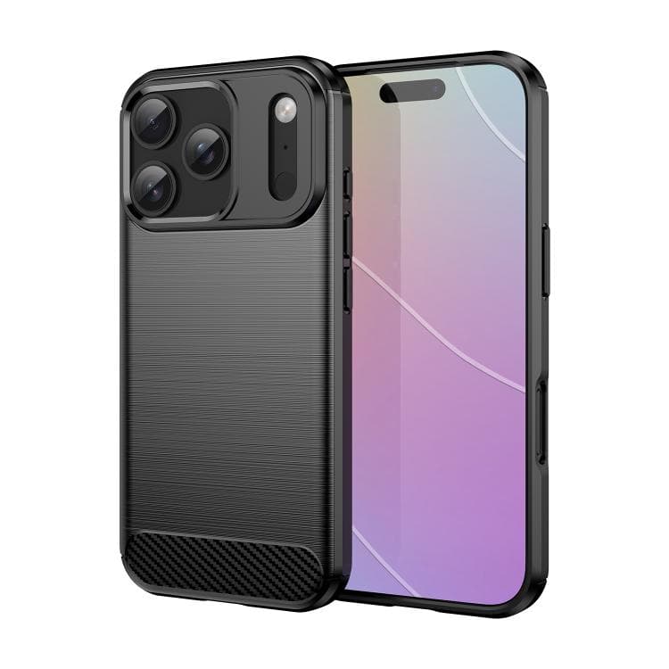 For iPhone 17 Pro Brushed Texture Carbon Fiber TPU Phone Case(Black) - Immagine 1