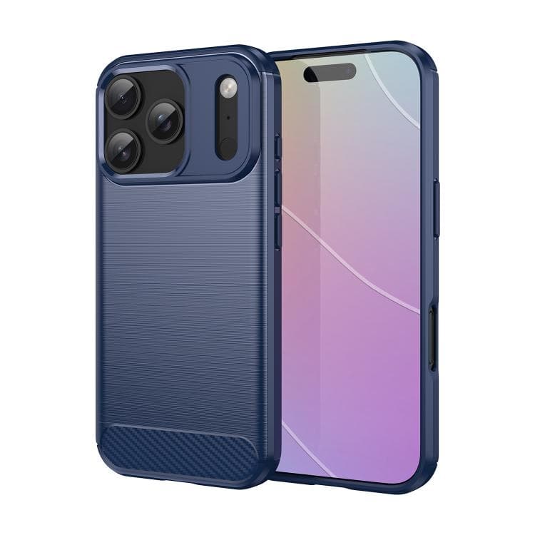 For iPhone 17 Pro Brushed Texture Carbon Fiber TPU Phone Case(Blue) - Immagine 1