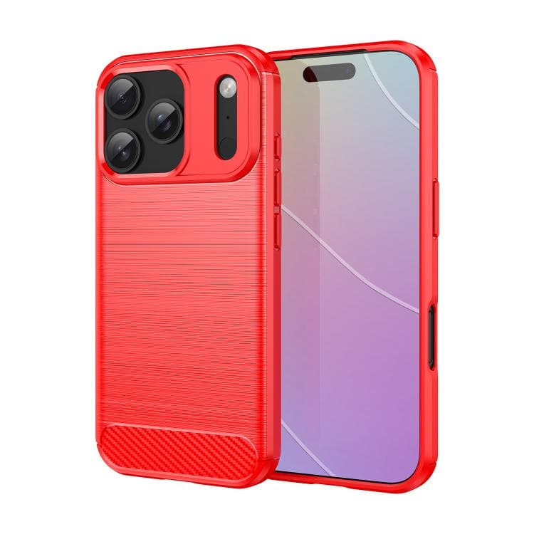 For iPhone 17 Pro Brushed Texture Carbon Fiber TPU Phone Case(Red) - Immagine 1