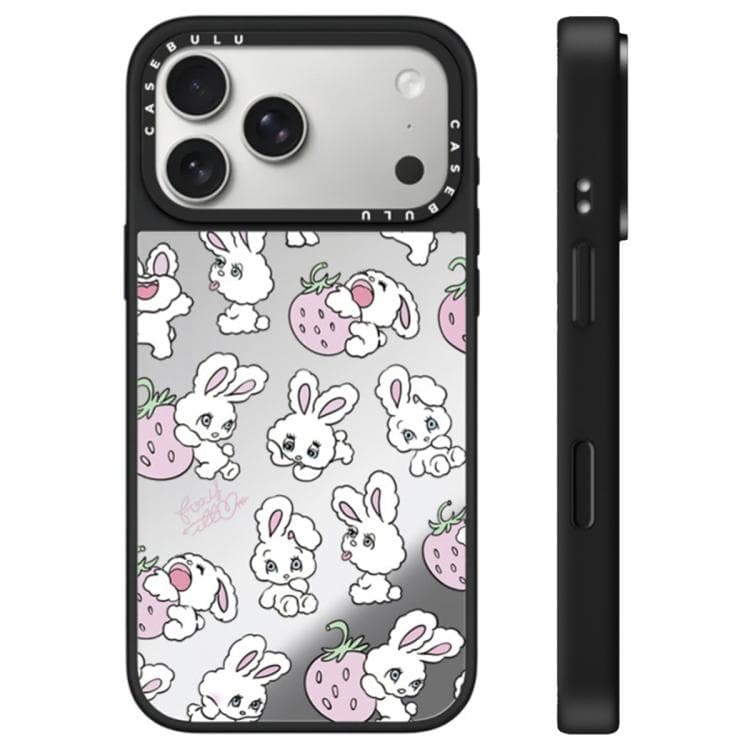 For iPhone 17 Pro Bunny Series Pattern Camera Control Button Mirror Phone Case(Strawberry Bunny) - Immagine 1