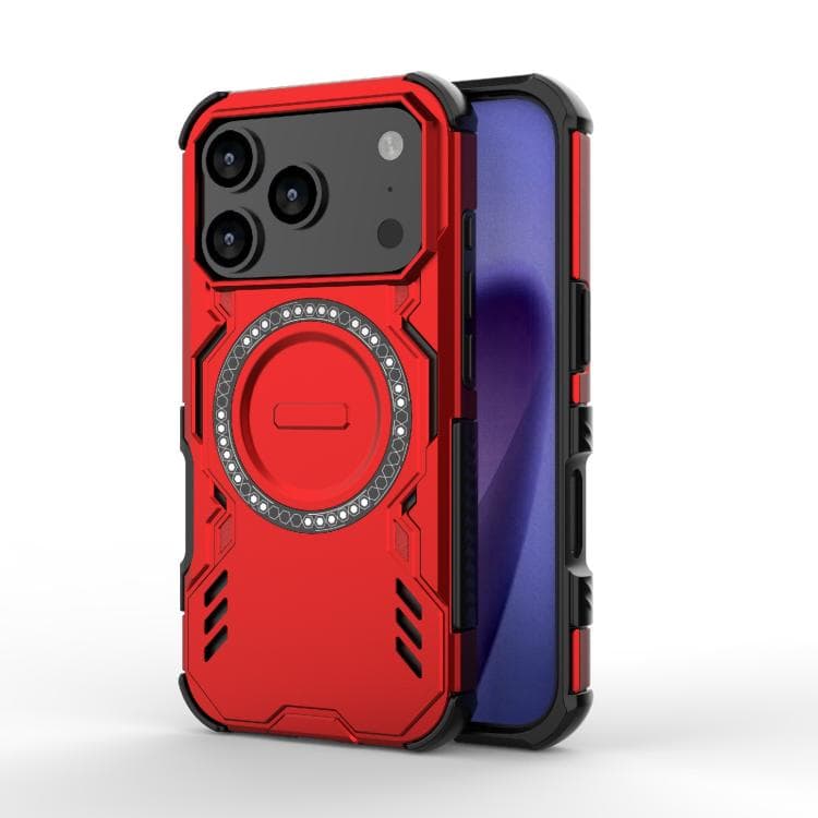 For iPhone 17 Pro Butterfly Armor MagSafe Magnetic Ring Shockproof Phone Case(Red) - Immagine 1