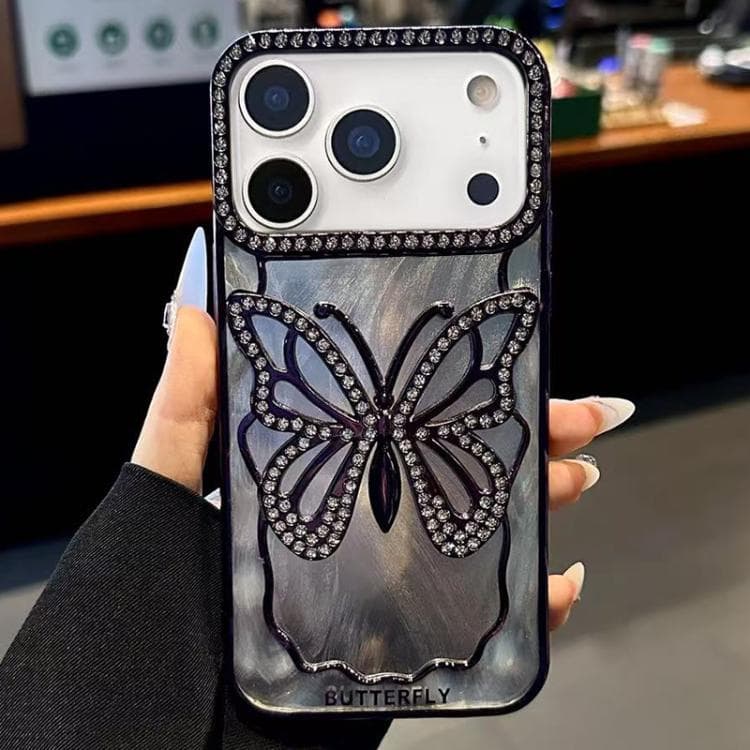 For iPhone 17 Pro Butterfly Electroplating TPU Phone Case with Epoxy Cardboard(Dark Purple) - Immagine 1