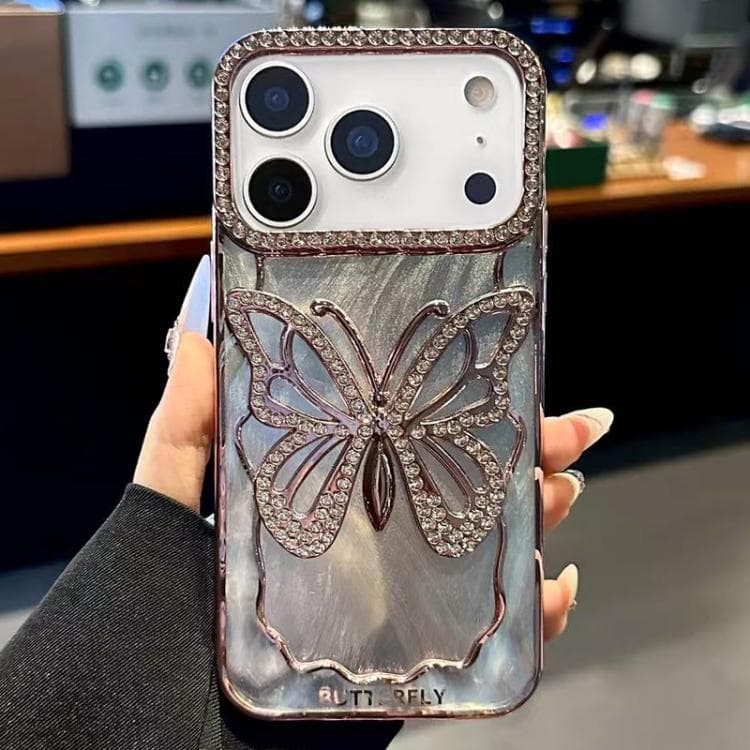 For iPhone 17 Pro Butterfly Electroplating TPU Phone Case with Epoxy Cardboard(Rose Gold) - Immagine 1