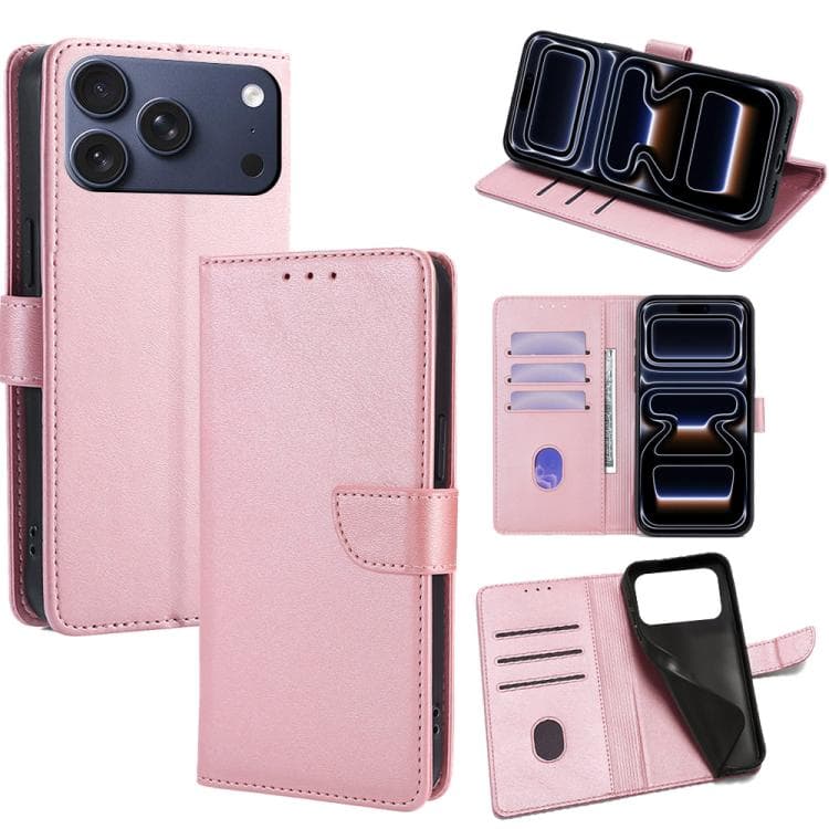 For iPhone 17 Pro Calf Texture Buckle Flip Leather Phone Case(Rose Gold) - Immagine 1