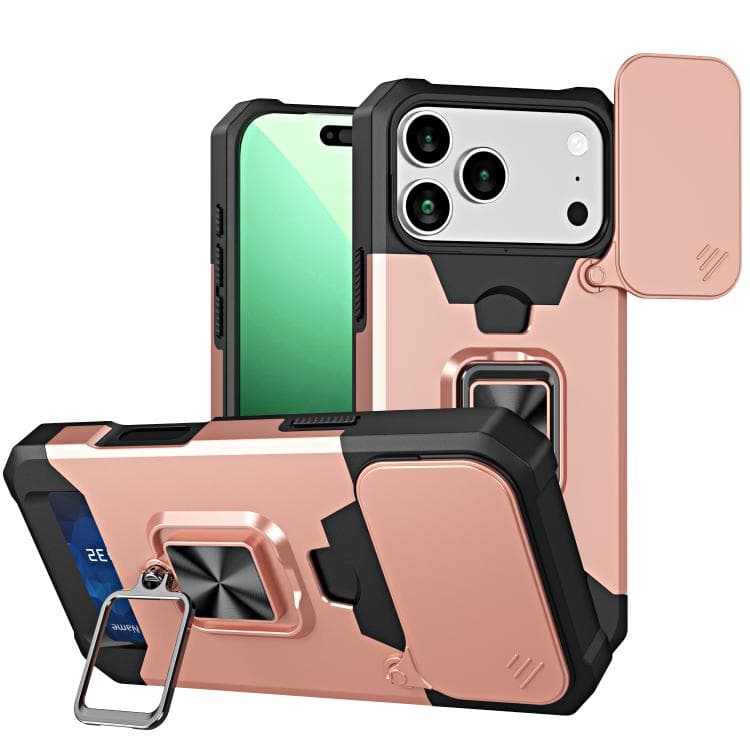 For iPhone 17 Pro Camera Shield Card Slot PC+TPU Phone Case(Rose Gold) - Immagine 1