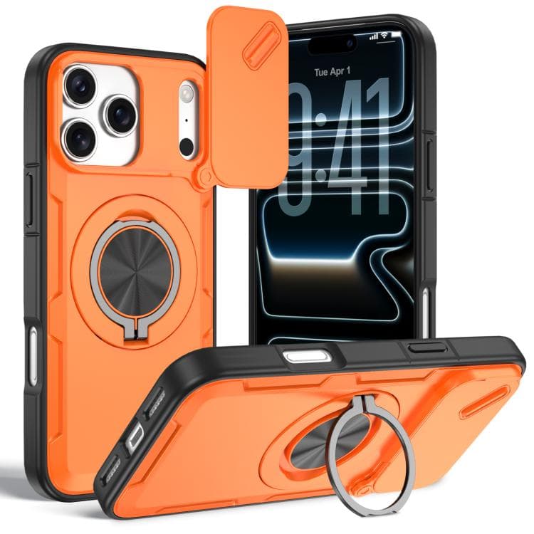 For iPhone 17 Pro Camshield Rotation Holder MagSafe Phone Case(Orange) - Immagine 1