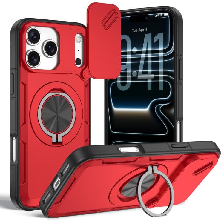For iPhone 17 Pro Camshield Rotation Holder MagSafe Phone Case(Red) - Immagine 1