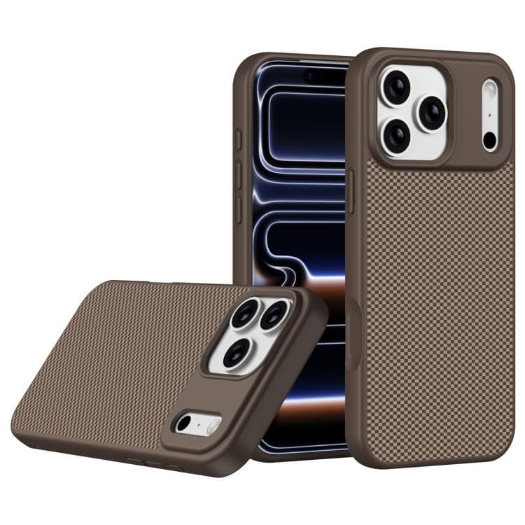 For iPhone 17 Pro Carbon Fiber Texture TPU Soft Edge Magnetic Shockproof Phone Case(Brown) - Immagine 1