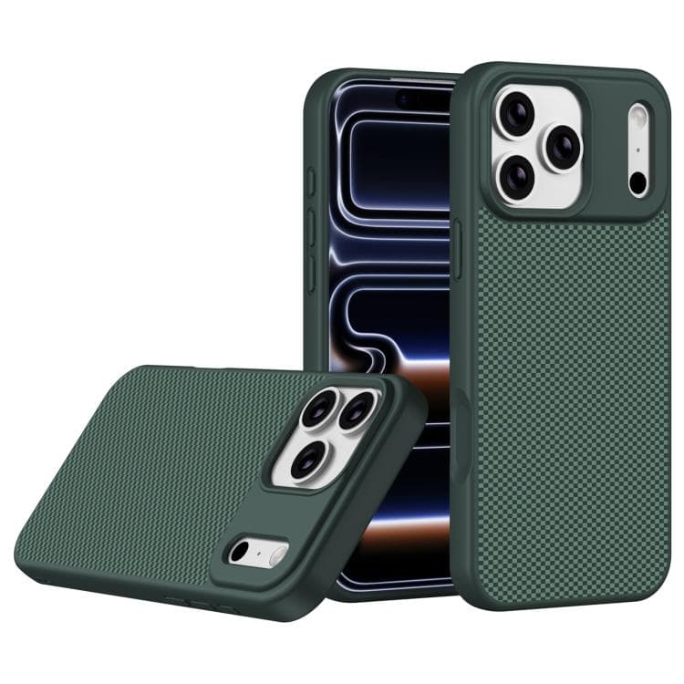 For iPhone 17 Pro Carbon Fiber Texture TPU Soft Edge Magnetic Shockproof Phone Case(Green) - Immagine 1