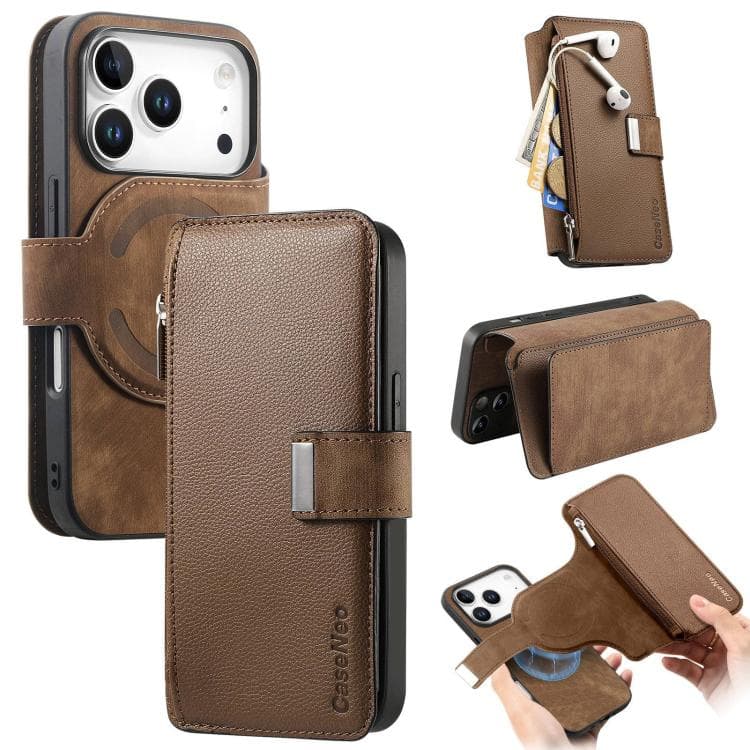 For iPhone 17 Pro CaseNeo MagSafe RFID Anti-theft Zipper Wallet Retro Leather Phone Case(Brown) - Immagine 1