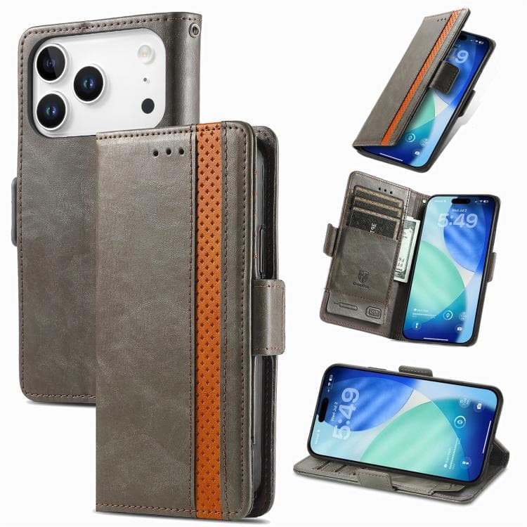 For iPhone 17 Pro CaseNeo Splicing Dual Magnetic Buckle Leather Phone Case(Gray) - Immagine 1