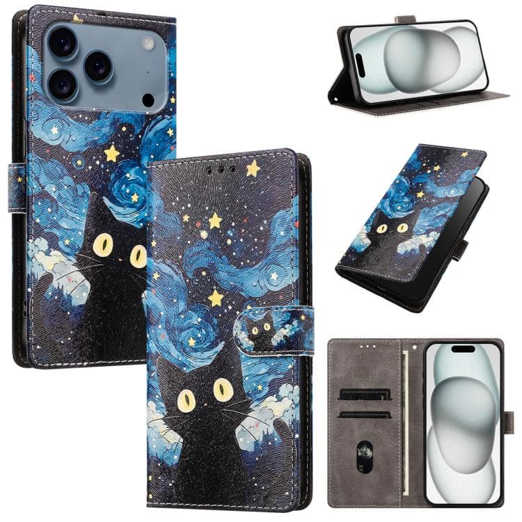 For iPhone 17 Pro CH002 Colored Drawing Buckle Clasp Vegan Leather Phone Case(Star Cat) - Immagine 1
