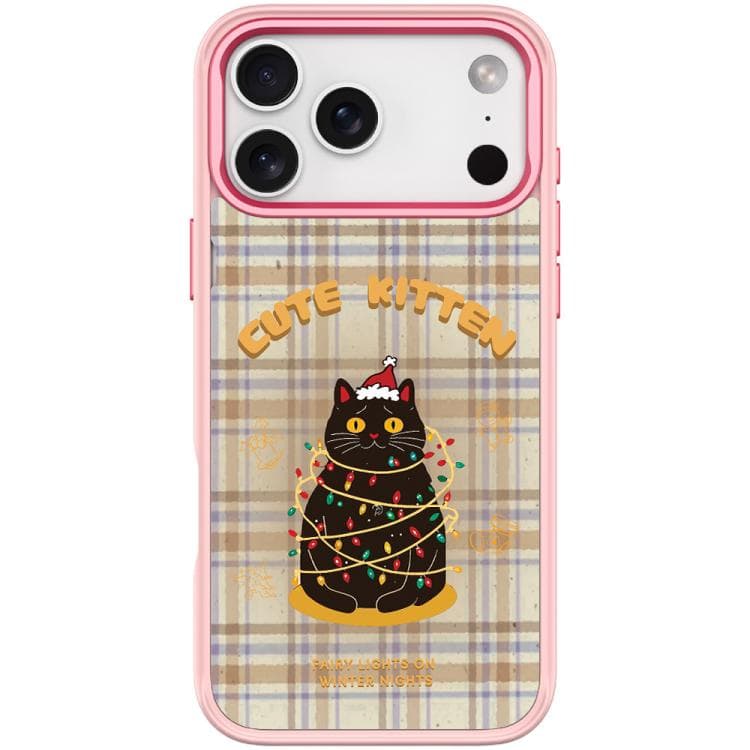 Fondina magnetica per iPhone 17 Pro con motivo natalizio gatto (Rosa) - Immagine 1