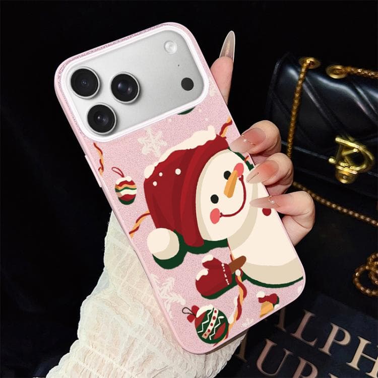 For iPhone 17 Pro Christmas Pattern IMD Glitter PC Hybrid TPU Phone Case(Pink) - Immagine 1