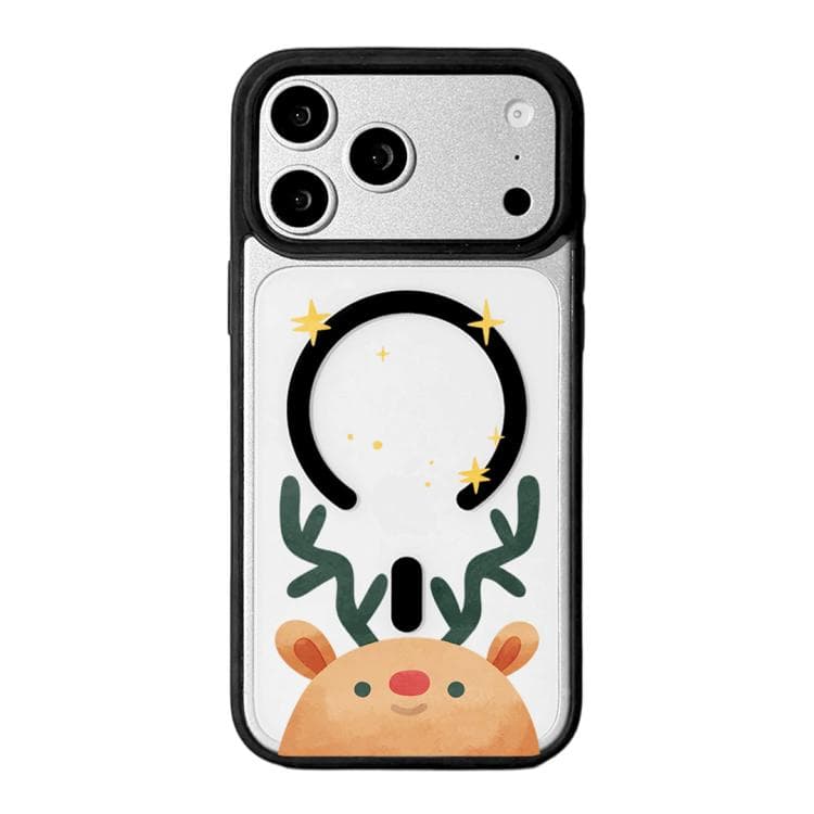 For iPhone 17 Pro Christmas Series Strong Magnetic Painted Black Edge Phone Case(Deer Head Series) - Immagine 1