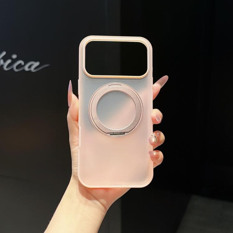 For iPhone 17 Pro Cloud Edge Floating Semi-Transparent Matte Magnetic Rotating Holder Phone Case(Pink) - Immagine 1