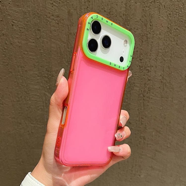 For iPhone 17 Pro Color Contrast Lens Frame Transparent TPU Phone Case(Rose Red+Green) - Immagine 1