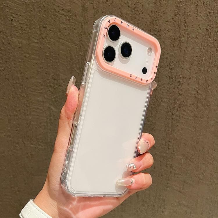 For iPhone 17 Pro Color Contrast Lens Frame Transparent TPU Phone Case(Transparent+Light Pink) - Immagine 1