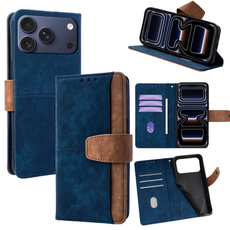For iPhone 17 Pro Color Stitching Skin Feel Leather RFID Blocking Phone Case(Blue) - Immagine 1