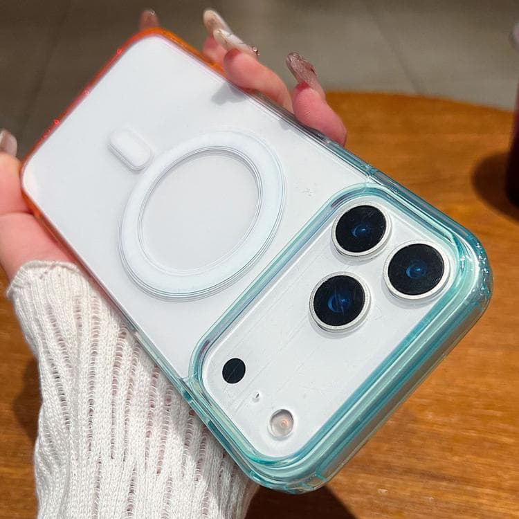 For iPhone 17 Pro Contrast Color Gradient Transparent MagSafe Phone Case(Blue Green + Pink) - Immagine 1