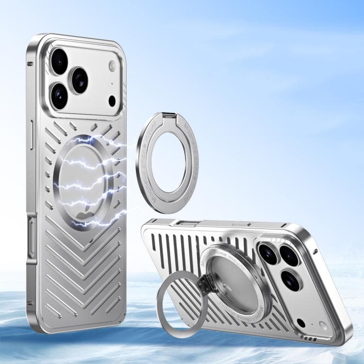 For iPhone 17 Pro Cooling MagSafe Magnetic Holder Metal Phone Case(Titanium) - Immagine 1