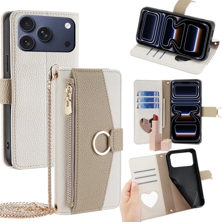 For iPhone 17 Pro Crossbody Litchi Texture Leather Phone Case(White) - Immagine 1