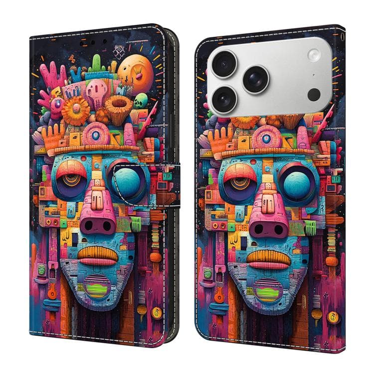 Custodia in pelle vegana dipinta con effetto cristallo per iPhone 17 Pro (Ritratto Graffiti) - Immagine 1