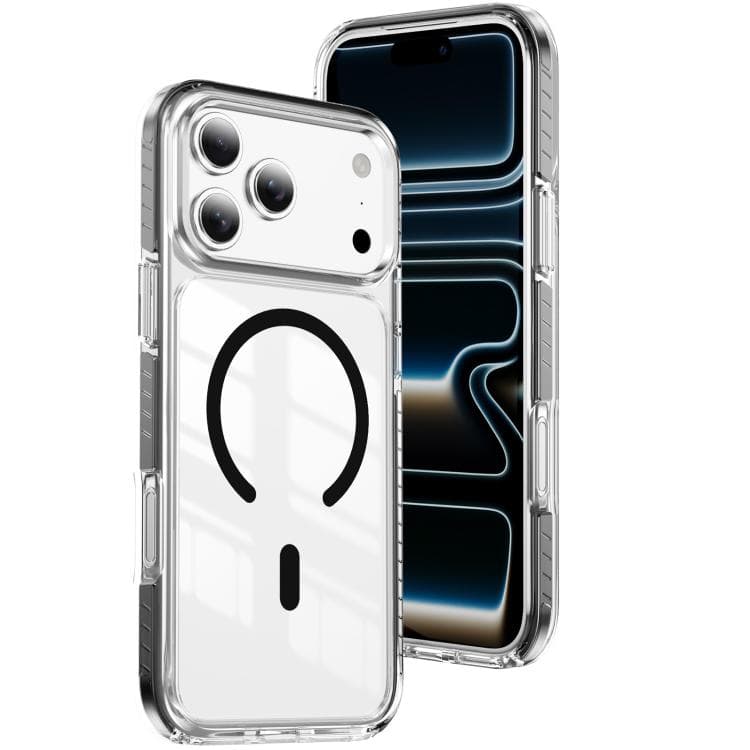 For iPhone 17 Pro Crystal Shield Clear Magnetic Acrylic Hybrid TPU Phone Case(Black) - Immagine 1