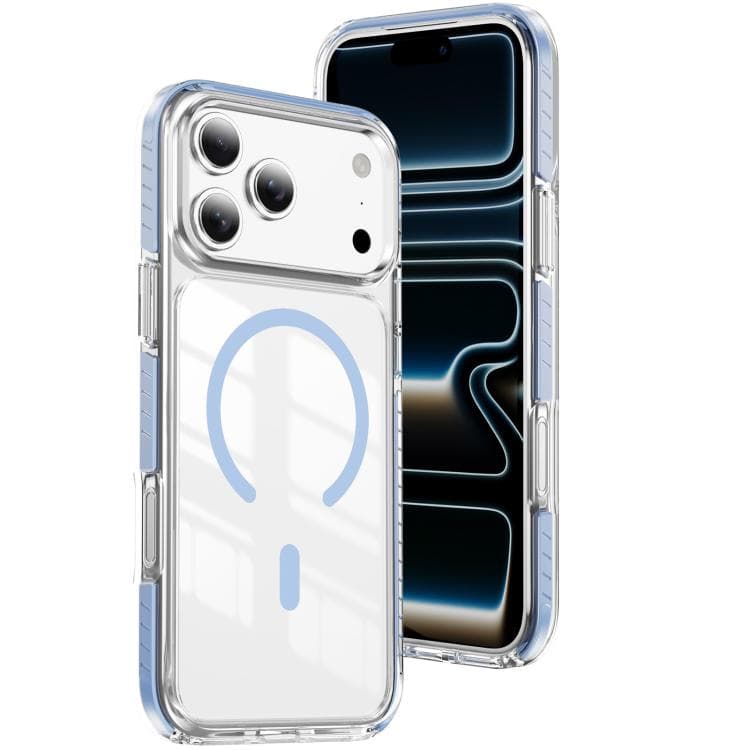 For iPhone 17 Pro Crystal Shield Clear Magnetic Acrylic Hybrid TPU Phone Case(Blue) - Immagine 1